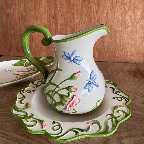 Set of 3 Pieces Temptations "DRAGONFLY" Serving Bowl, Platter, Pitcher - Picture 2 of 15